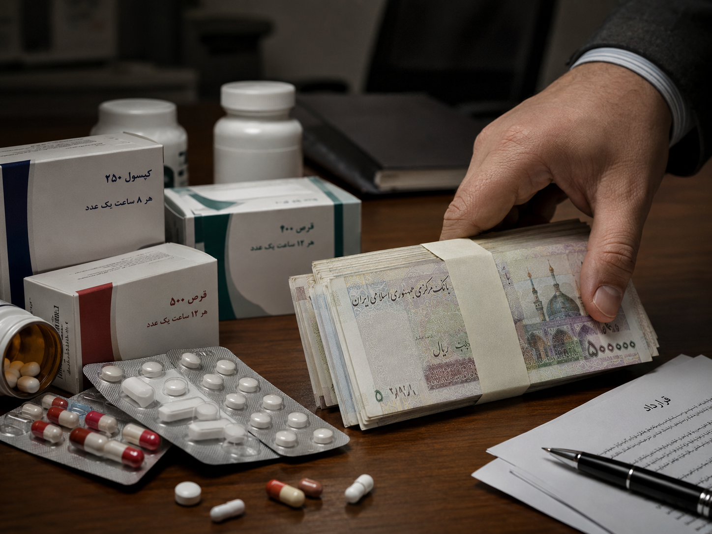Korruption und Symbolbild: Interessenkonflikte im iranischen Gesundheitswesen (KI-generiert)